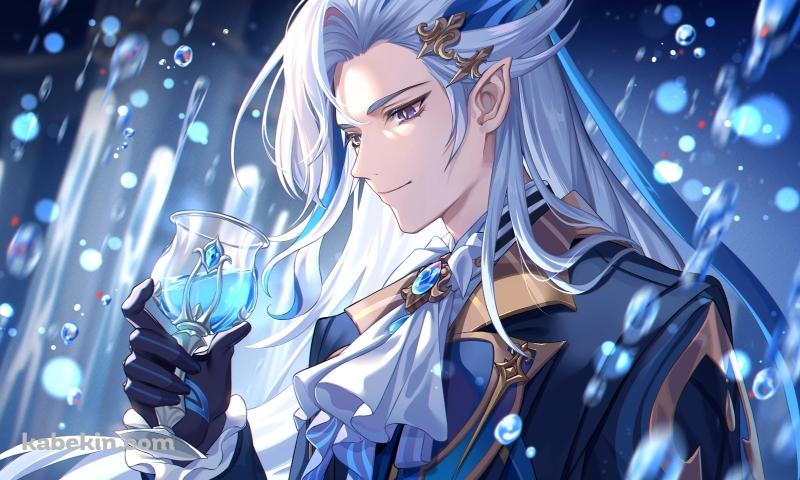 青いカクテルを飲むヌヴィレット / 原神の壁紙(800px x 480px) 高画質 PC・デスクトップ用