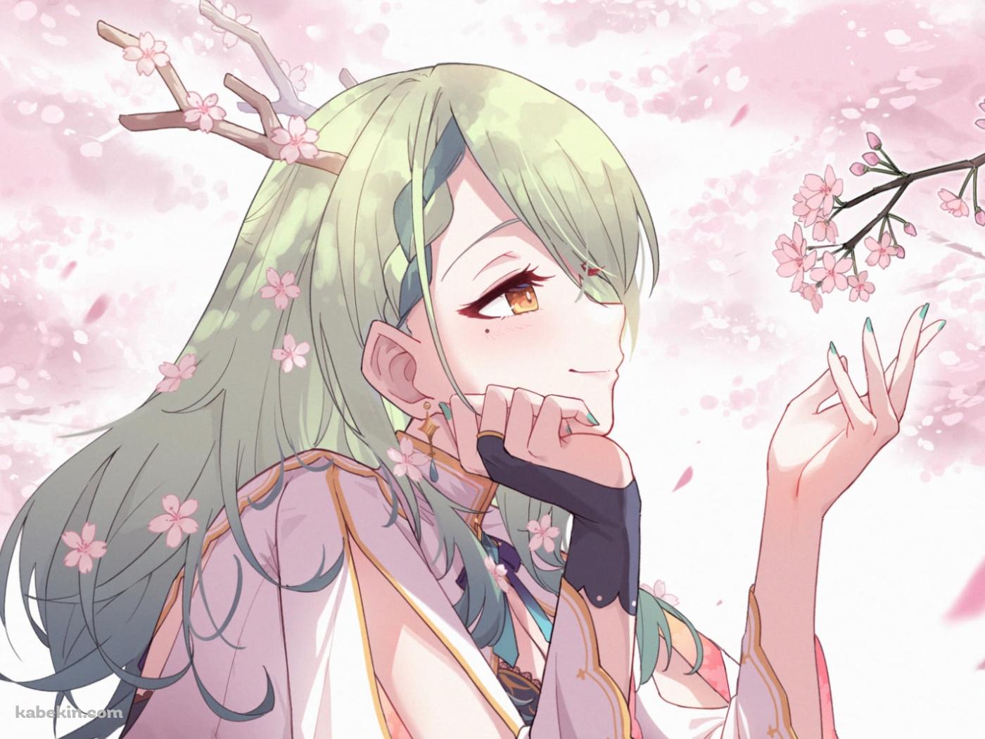 桜の花を愛でるセレス・ファウナ / ホロライブ / バーチャルYouTuber / Vtuberの壁紙(1400px x 1050px) 高画質 PC・デスクトップ用