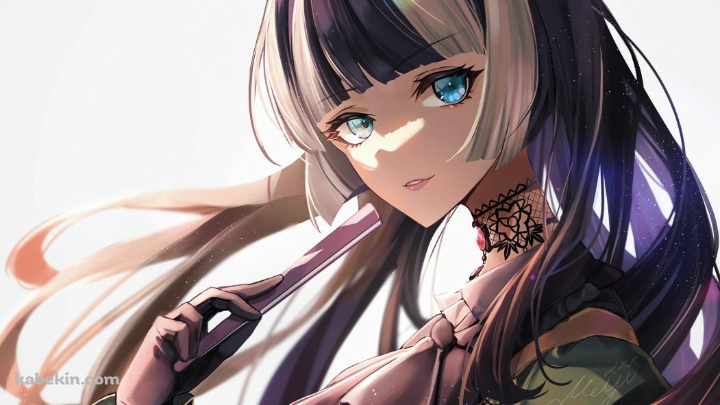 扇子を持ちこちらを見つめる儒烏風亭らでん / ホロライブ / バーチャルYouTuber / Vtuberの壁紙(1051px x 591px) 高画質 PC・デスクトップ用