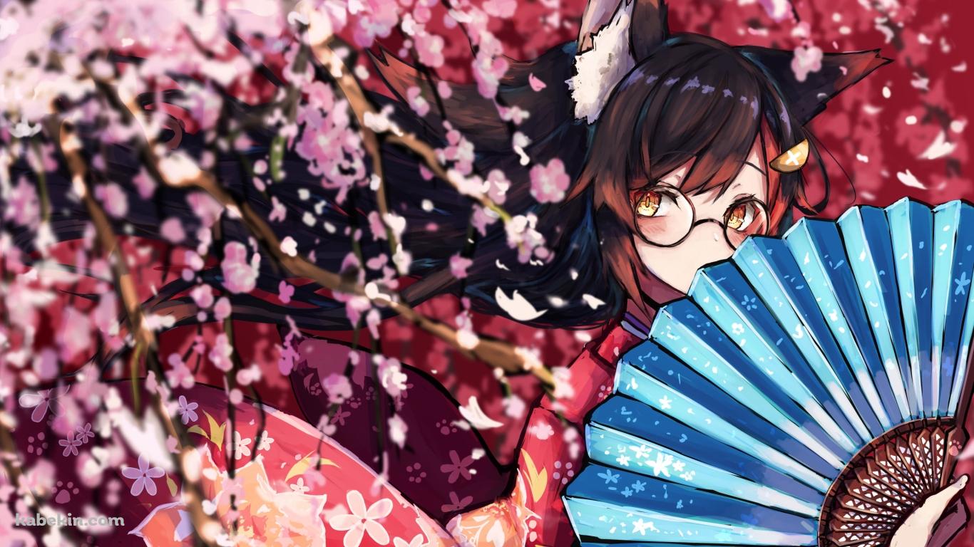 青い扇子を持つ大神ミオ / ホロライブ / バーチャルYouTuber / Vtuberの壁紙(1366px x 768px) 高画質 PC・デスクトップ用