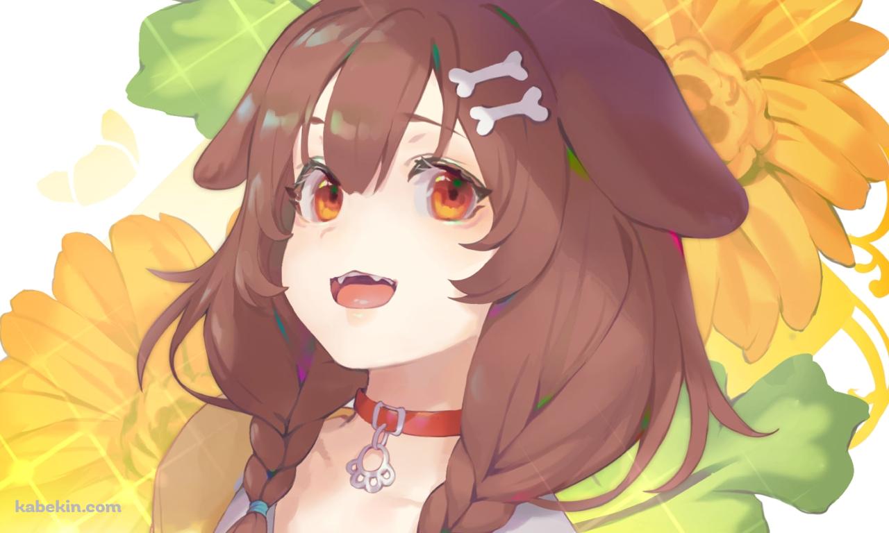 黄色い花と戌神ころね / ホロライブ / バーチャルYouTuberの壁紙(1280px x 768px) 高画質 PC・デスクトップ用