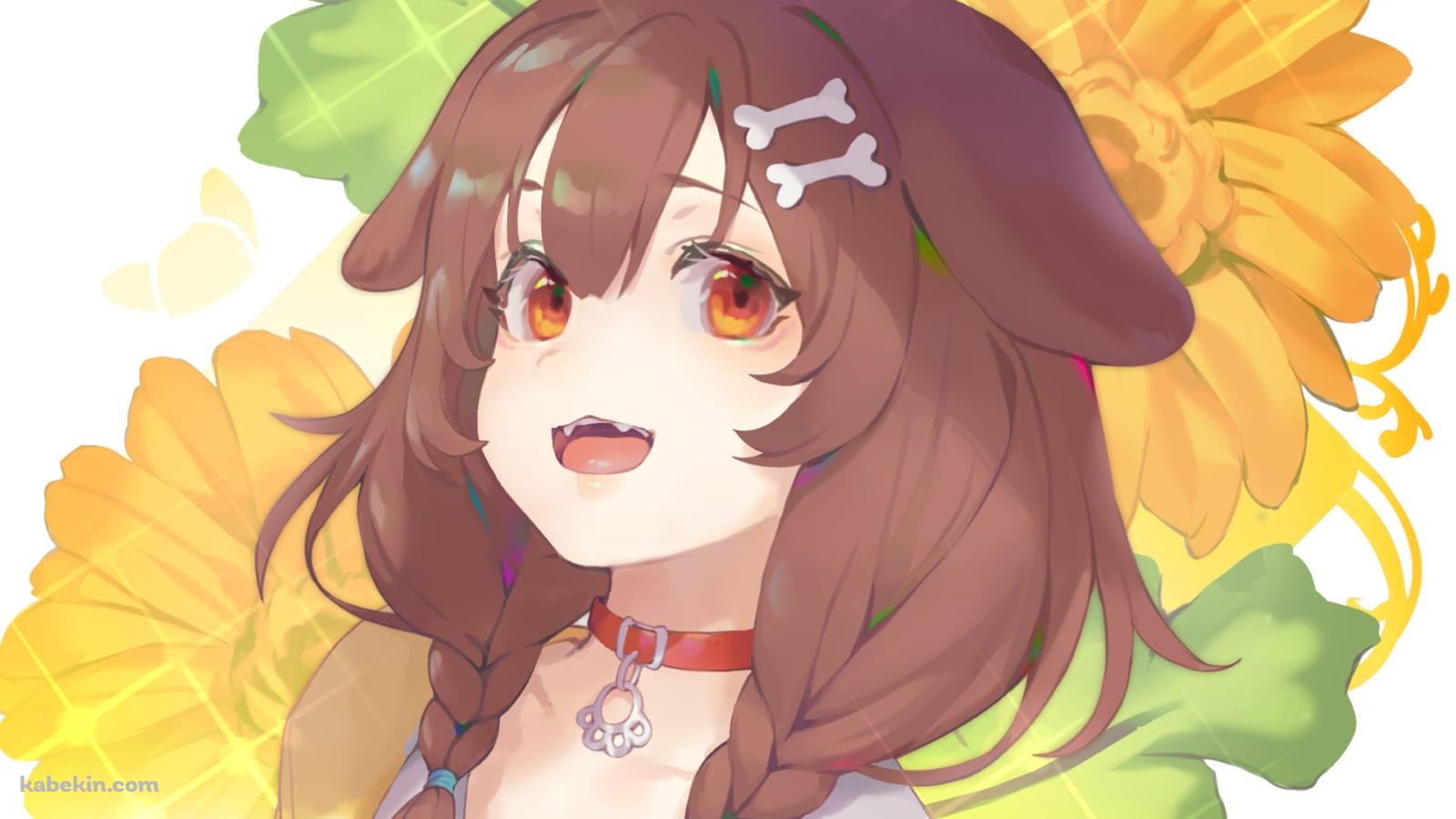 黄色い花と戌神ころね / ホロライブ / バーチャルYouTuberの壁紙(1600px x 900px) 高画質 PC・デスクトップ用