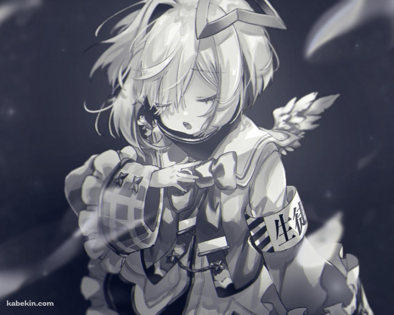 目をつぶる天音かなた / モノクロ / ホロライブ / バーチャルYouTuberの壁紙(1280px x 1024px) 高画質 PC・デスクトップ用