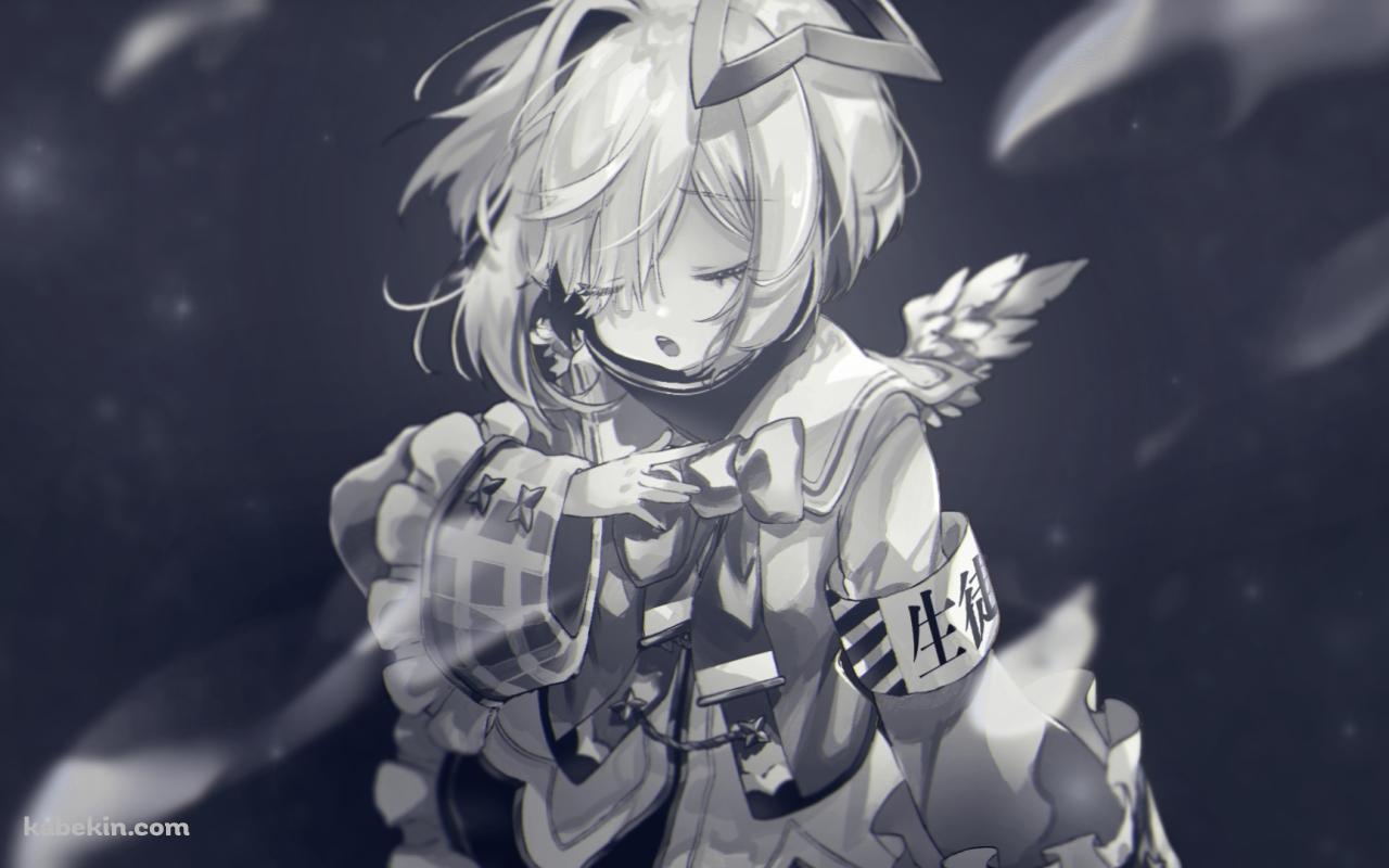目をつぶる天音かなた / モノクロ / ホロライブ / バーチャルYouTuberの壁紙(1280px x 800px) 高画質 PC・デスクトップ用
