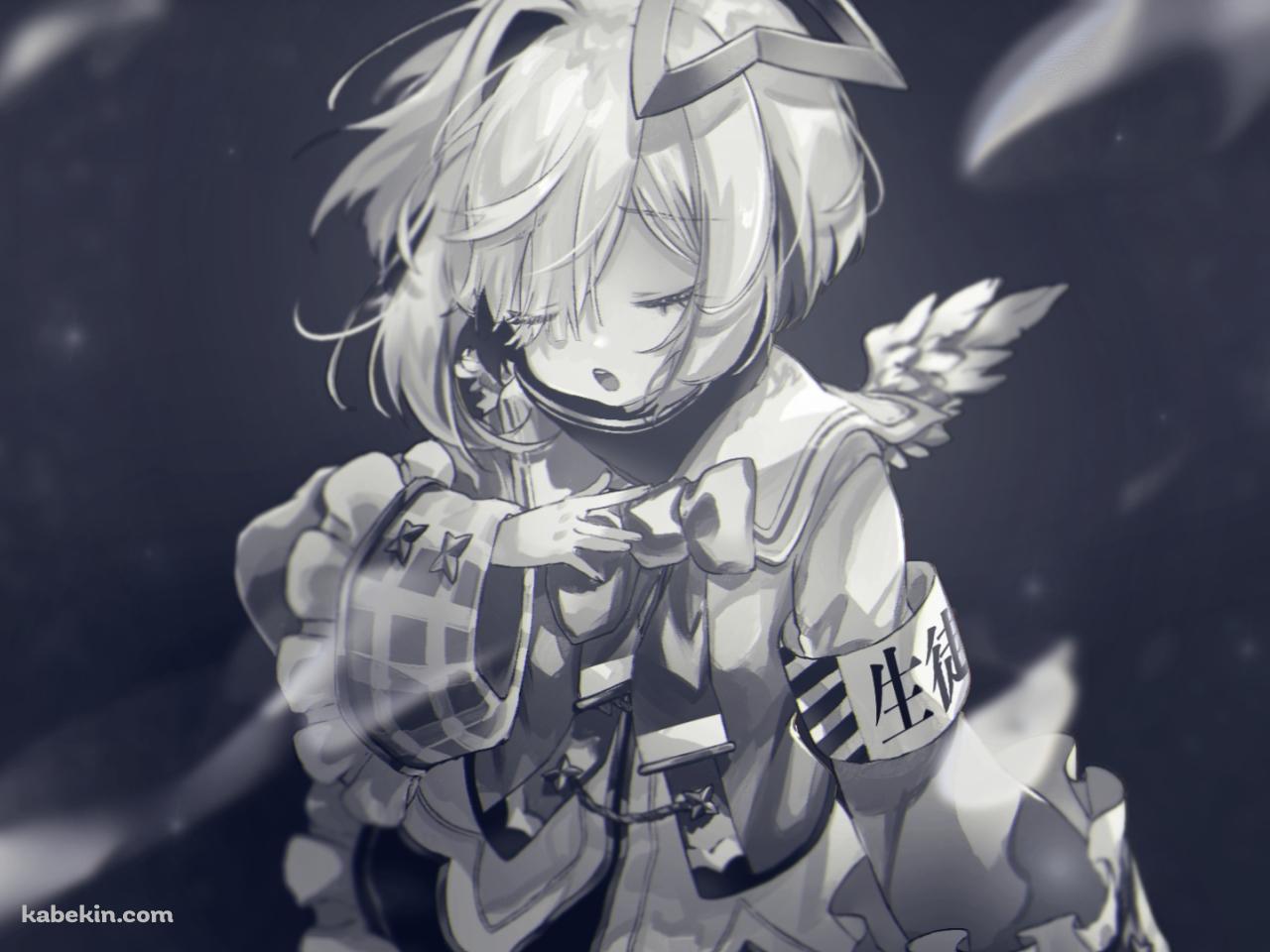 目をつぶる天音かなた / モノクロ / ホロライブ / バーチャルYouTuberの壁紙(1280px x 960px) 高画質 PC・デスクトップ用