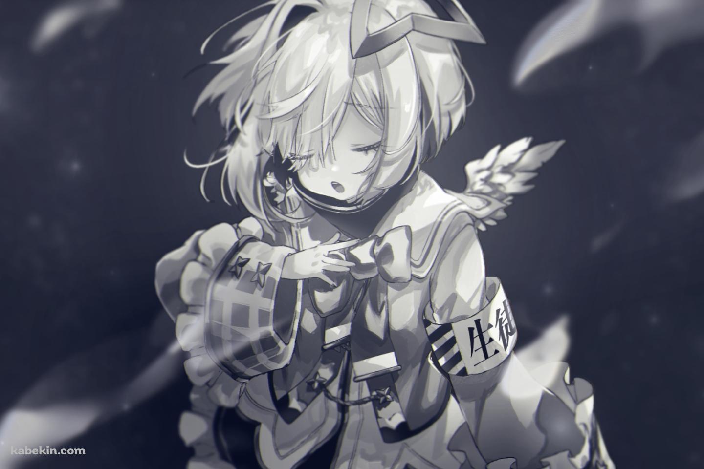 目をつぶる天音かなた / モノクロ / ホロライブ / バーチャルYouTuberの壁紙(1440px x 960px) 高画質 PC・デスクトップ用