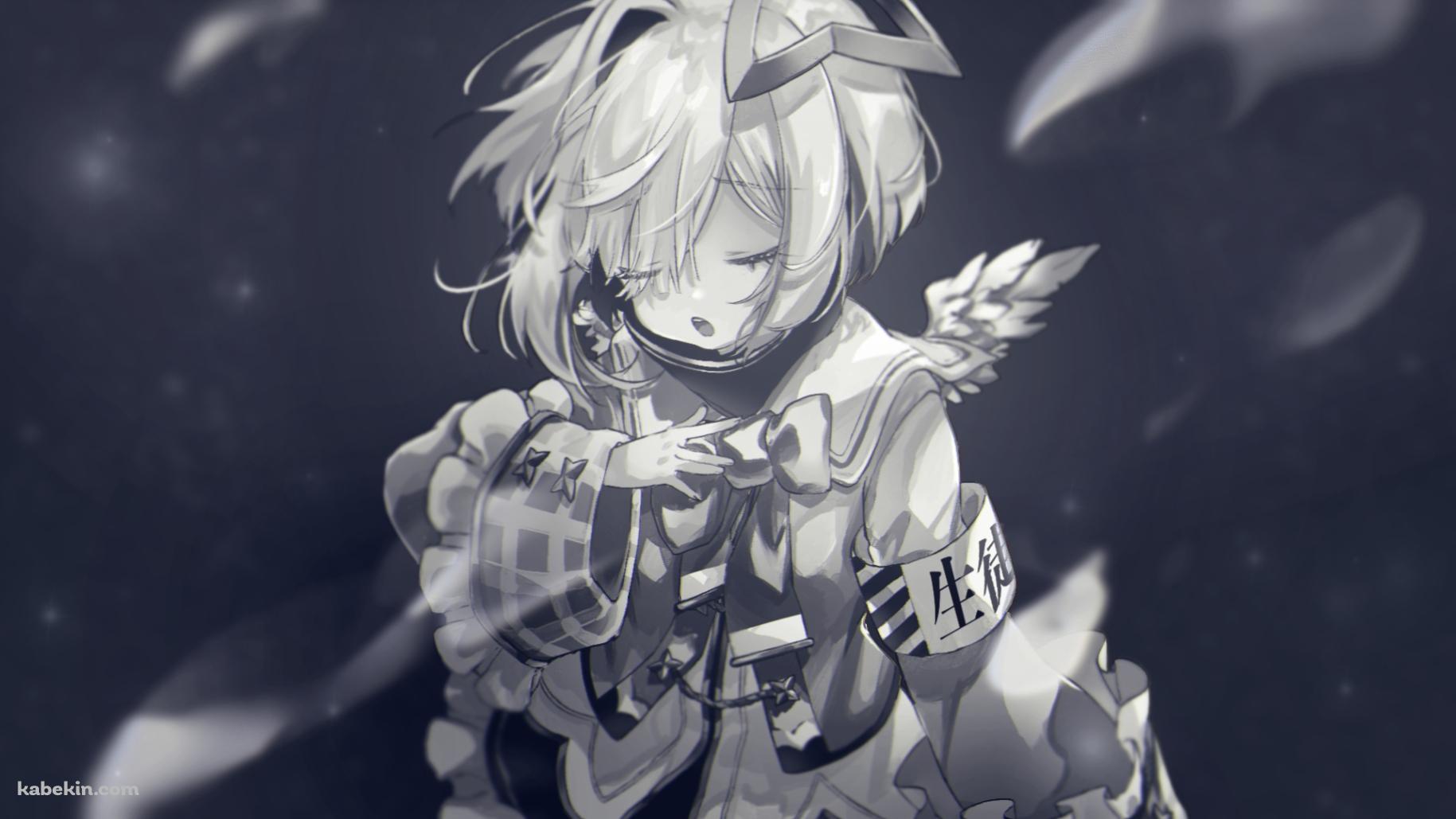 目をつぶる天音かなた / モノクロ / ホロライブ / バーチャルYouTuberの壁紙(1829px x 1029px) 高画質 PC・デスクトップ用