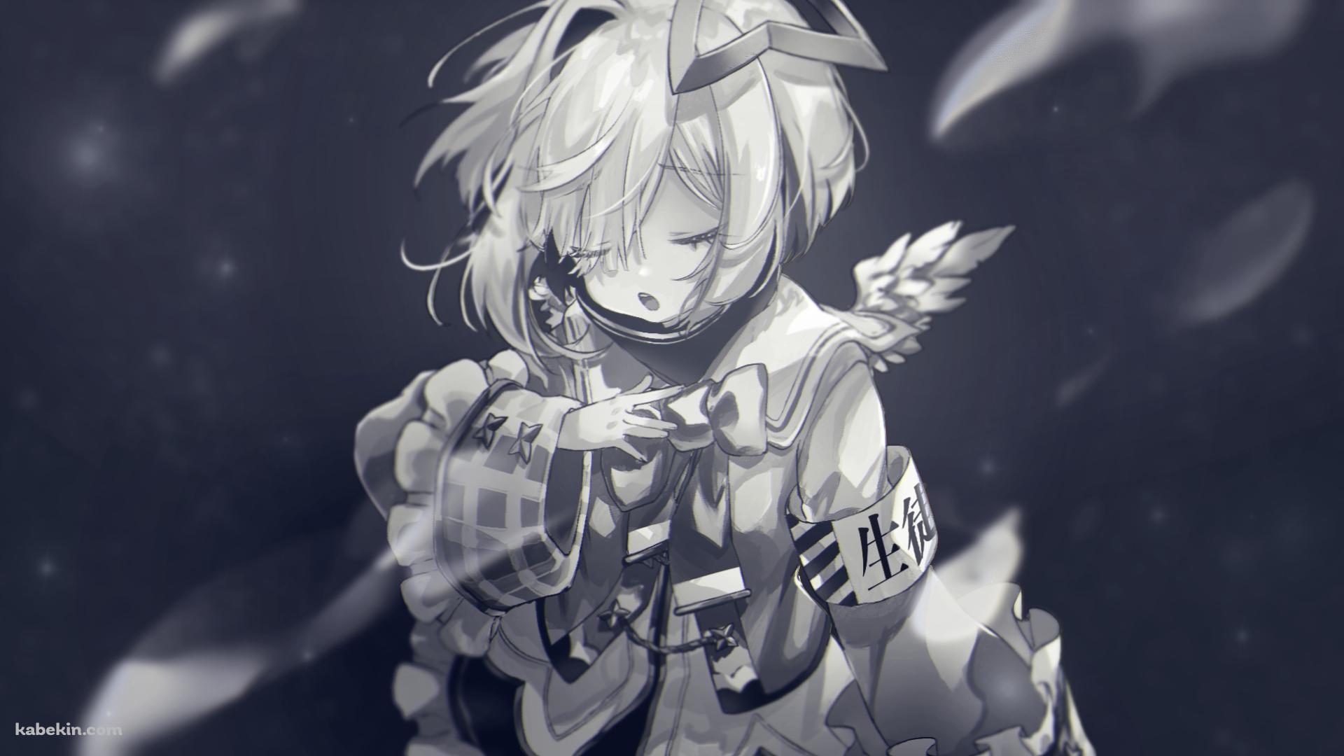目をつぶる天音かなた / モノクロ / ホロライブ / バーチャルYouTuberの壁紙(1920px x 1080px) 高画質 PC・デスクトップ用