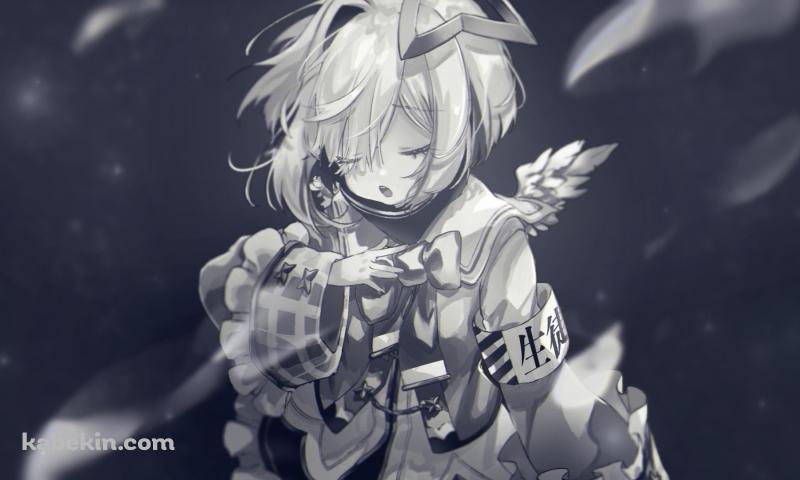 目をつぶる天音かなた / モノクロ / ホロライブ / バーチャルYouTuberの壁紙(800px x 480px) 高画質 PC・デスクトップ用