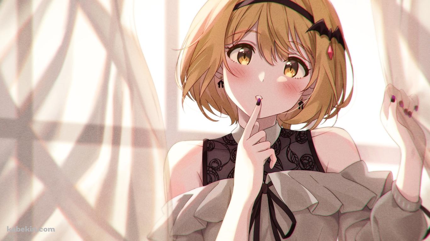 カーテンに手をかける夜空メル / ホロライブ / バーチャルYouTuberの壁紙(1366px x 768px) 高画質 PC・デスクトップ用