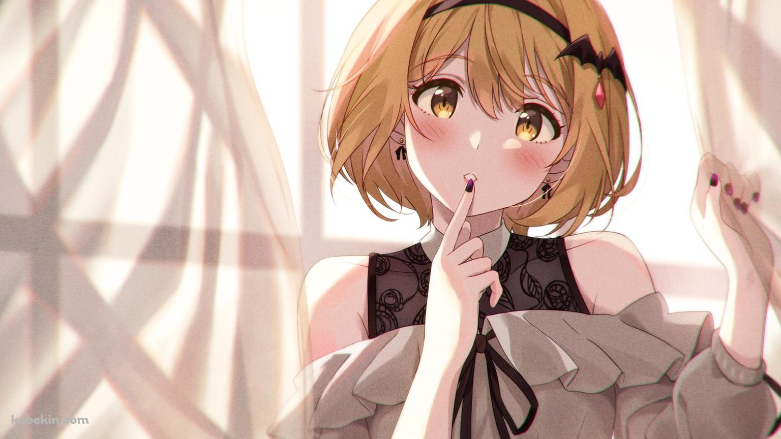 カーテンに手をかける夜空メル / ホロライブ / バーチャルYouTuberの壁紙(1536px x 864px) 高画質 PC・デスクトップ用