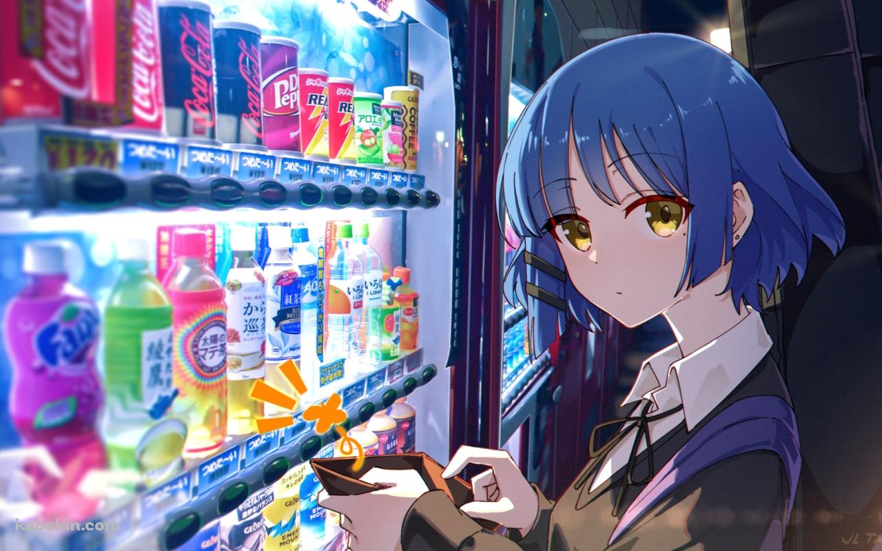 夜、自動販売機で飲み物を買う山田リョウ / ぼっち・ざ・ろっく!の壁紙(1280px x 800px) 高画質 PC・デスクトップ用