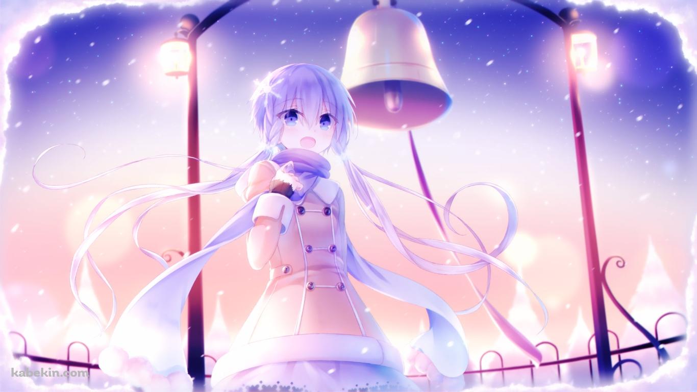 雪景色と笑顔の結月ゆかり / ボイスロイドの壁紙(1366px x 768px) 高画質 PC・デスクトップ用