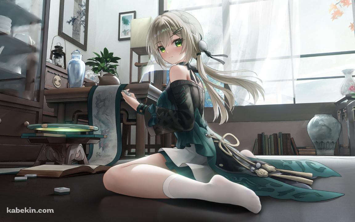 地べたに座り麻雀の牌を持つ可愛い青雀 / 崩壊:スターレイルの壁紙(1152px x 720px) 高画質 PC・デスクトップ用