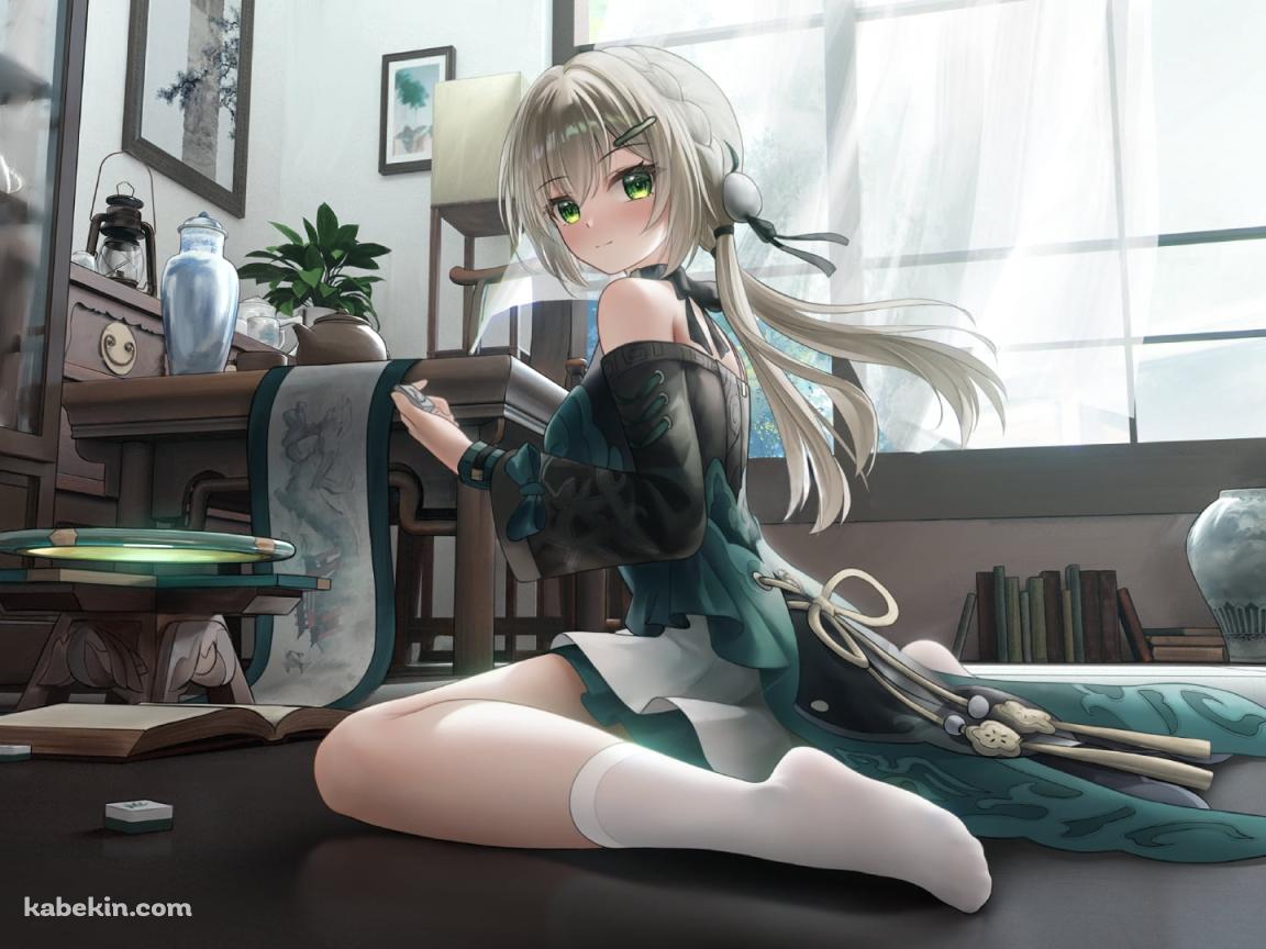 地べたに座り麻雀の牌を持つ可愛い青雀 / 崩壊:スターレイルの壁紙(1152px x 864px) 高画質 PC・デスクトップ用