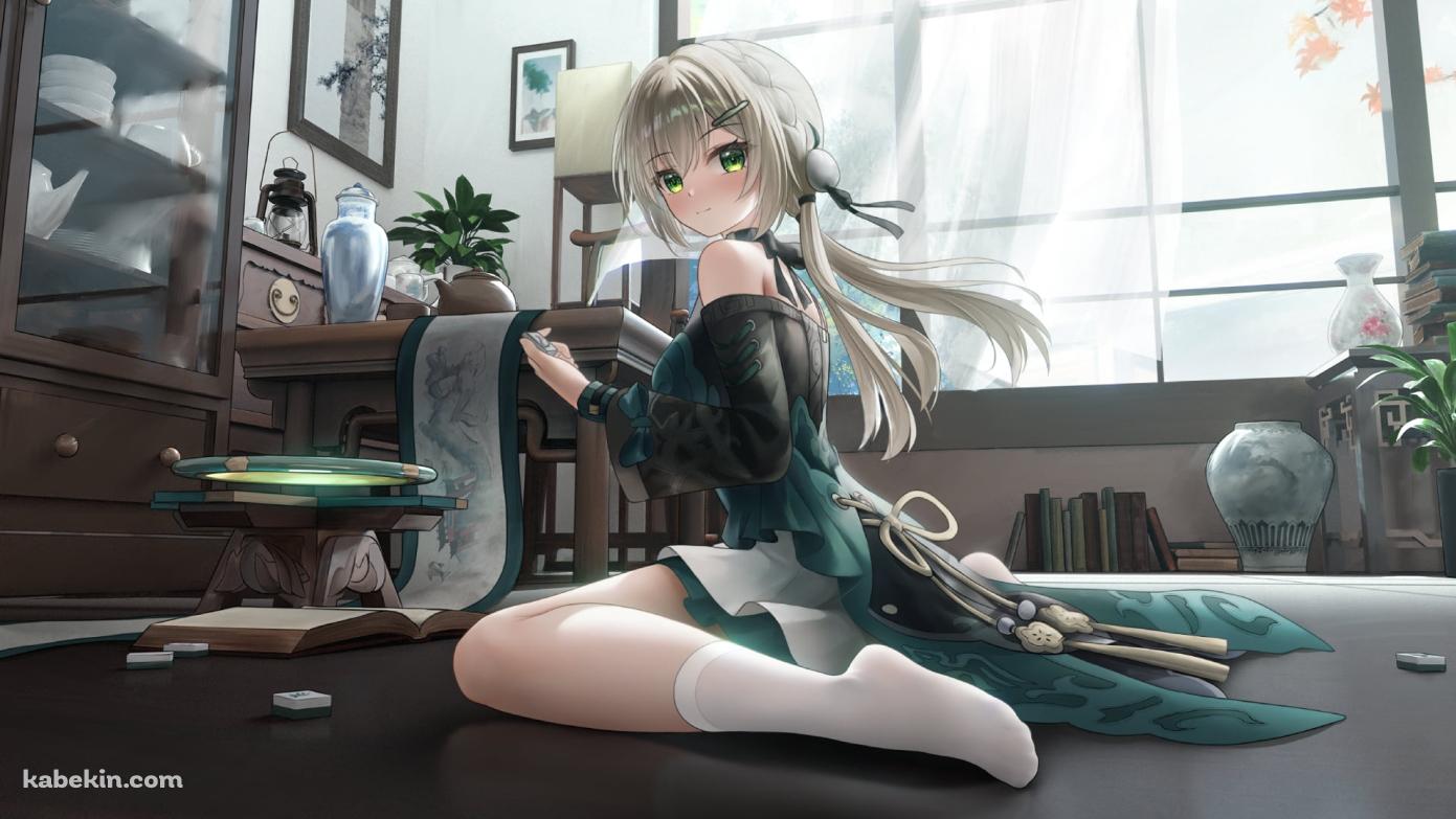 地べたに座り麻雀の牌を持つ可愛い青雀 / 崩壊:スターレイルの壁紙(1391px x 783px) 高画質 PC・デスクトップ用