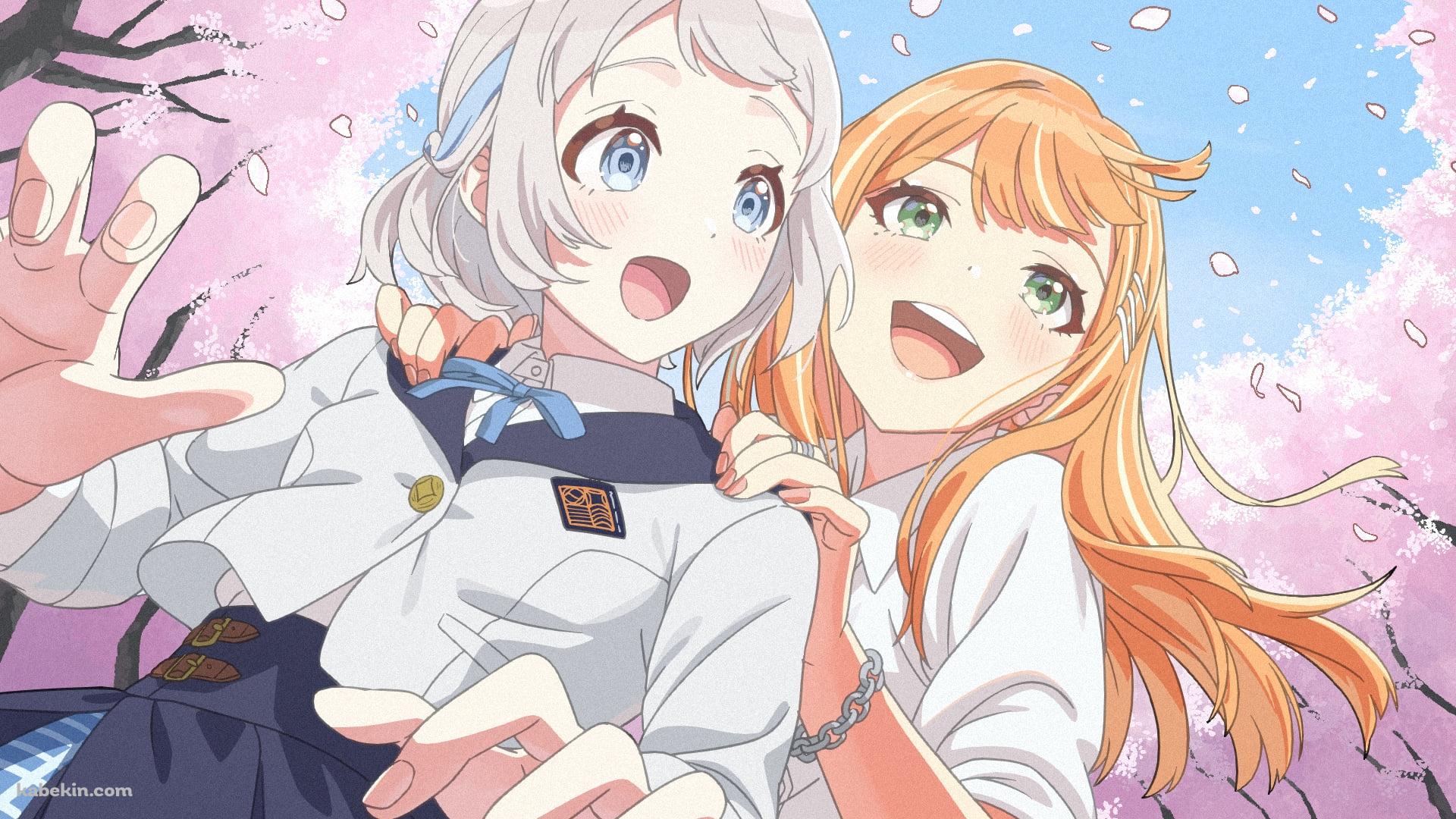 桜の花と葛城リーリヤと紫雲清夏 / 学園アイドルマスター(1920x1080px