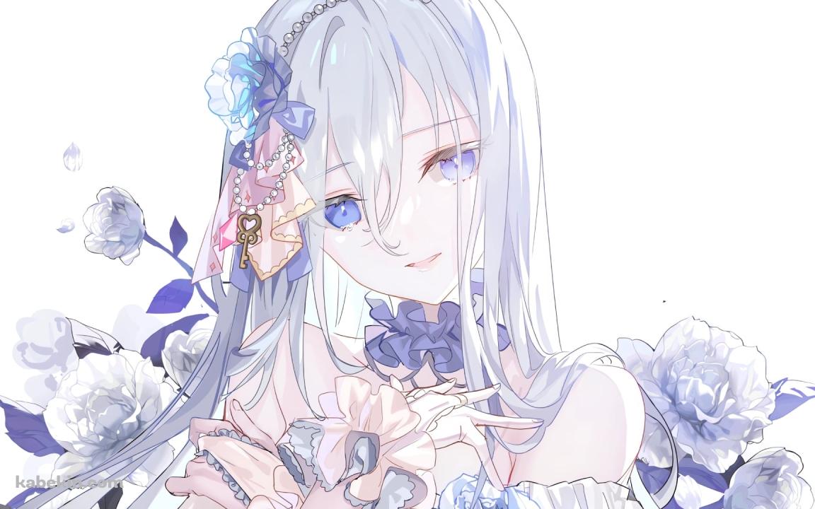 白い花と微笑む宵崎奏 / プロジェクトセカイの壁紙(1152px x 720px) 高画質 PC・デスクトップ用