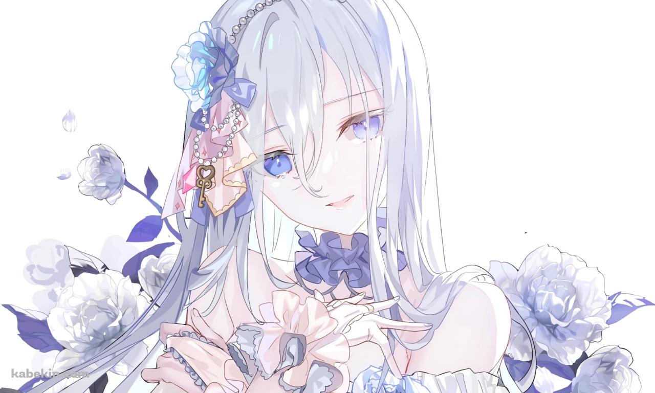 白い花と微笑む宵崎奏 / プロジェクトセカイの壁紙(1280px x 768px) 高画質 PC・デスクトップ用