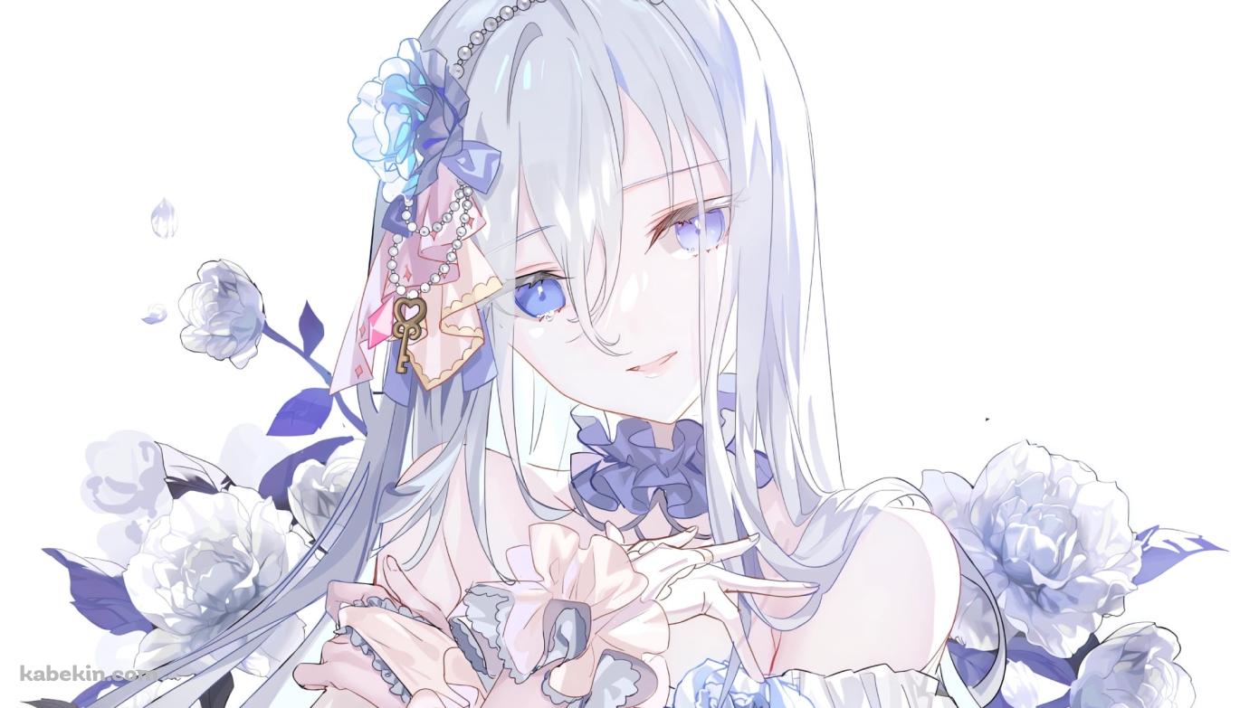 白い花と微笑む宵崎奏 / プロジェクトセカイの壁紙(1391px x 783px) 高画質 PC・デスクトップ用