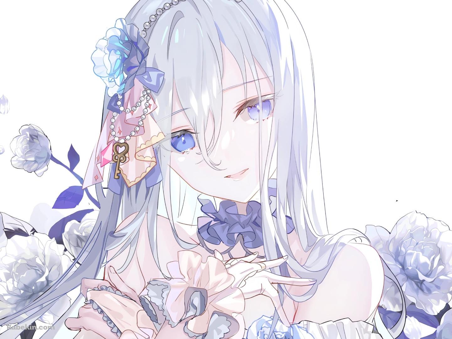 白い花と微笑む宵崎奏 / プロジェクトセカイの壁紙(1440px x 1080px) 高画質 PC・デスクトップ用