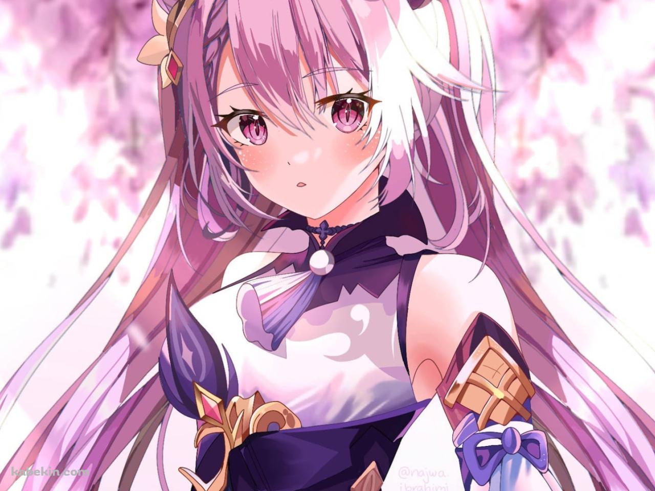 藤の花とこちらを見つめる八重神子 / 原神の壁紙(1280px x 960px) 高画質 PC・デスクトップ用