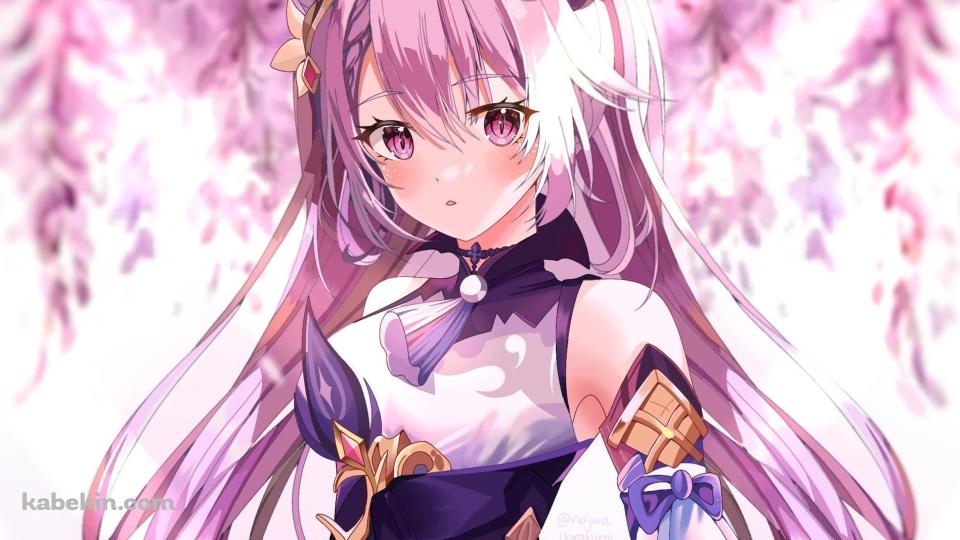 藤の花とこちらを見つめる八重神子 / 原神の壁紙(960px x 540px) 高画質 PC・デスクトップ用