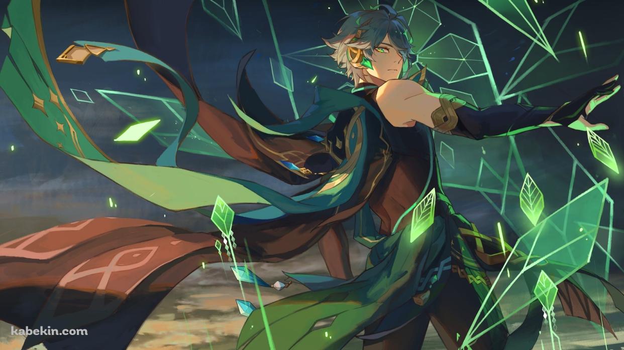 手を広げ魔法を詠唱するかっこいいアルハイゼン / 原神の壁紙(1242px x 698px) 高画質 PC・デスクトップ用