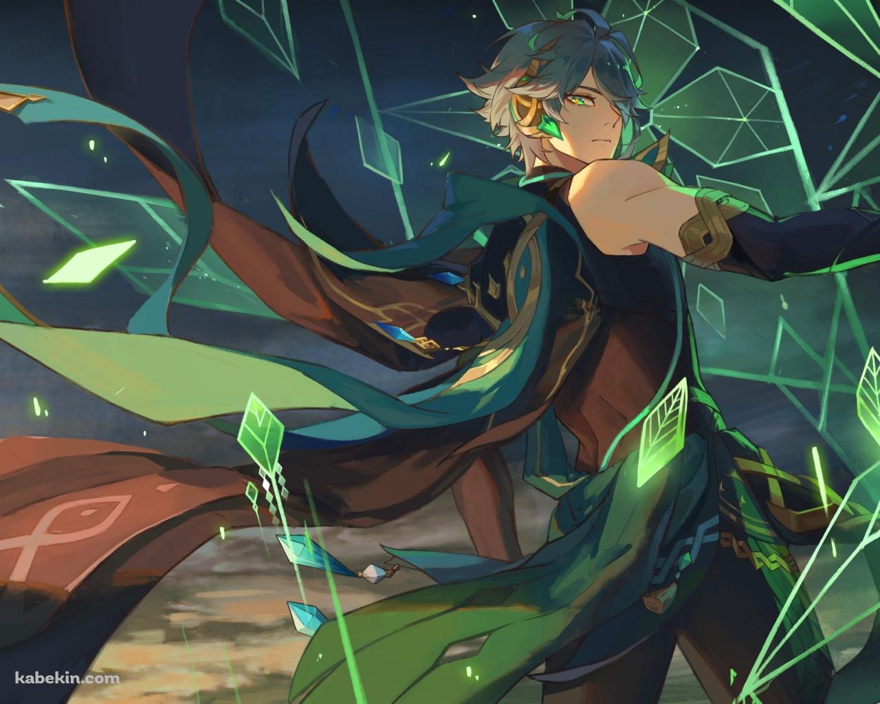 手を広げ魔法を詠唱するかっこいいアルハイゼン / 原神の壁紙(1280px x 1024px) 高画質 PC・デスクトップ用