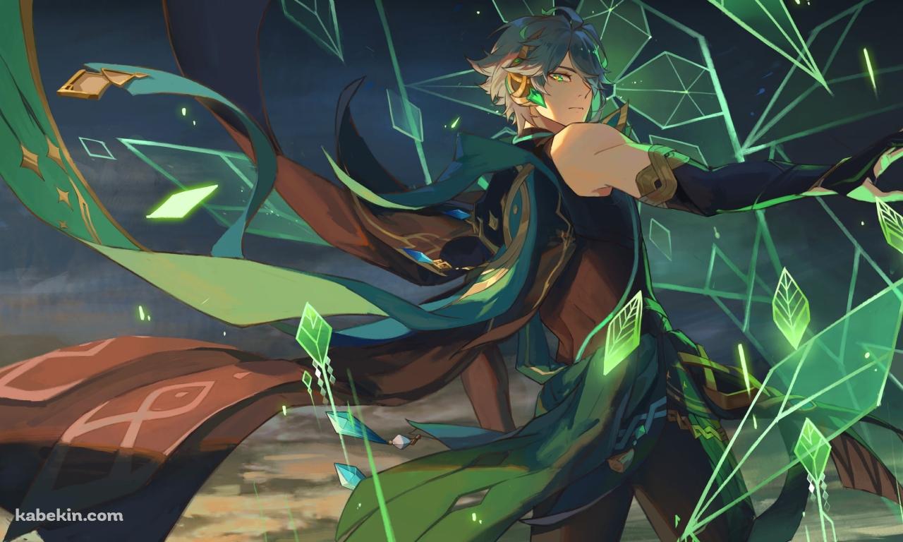手を広げ魔法を詠唱するかっこいいアルハイゼン / 原神の壁紙(1280px x 768px) 高画質 PC・デスクトップ用