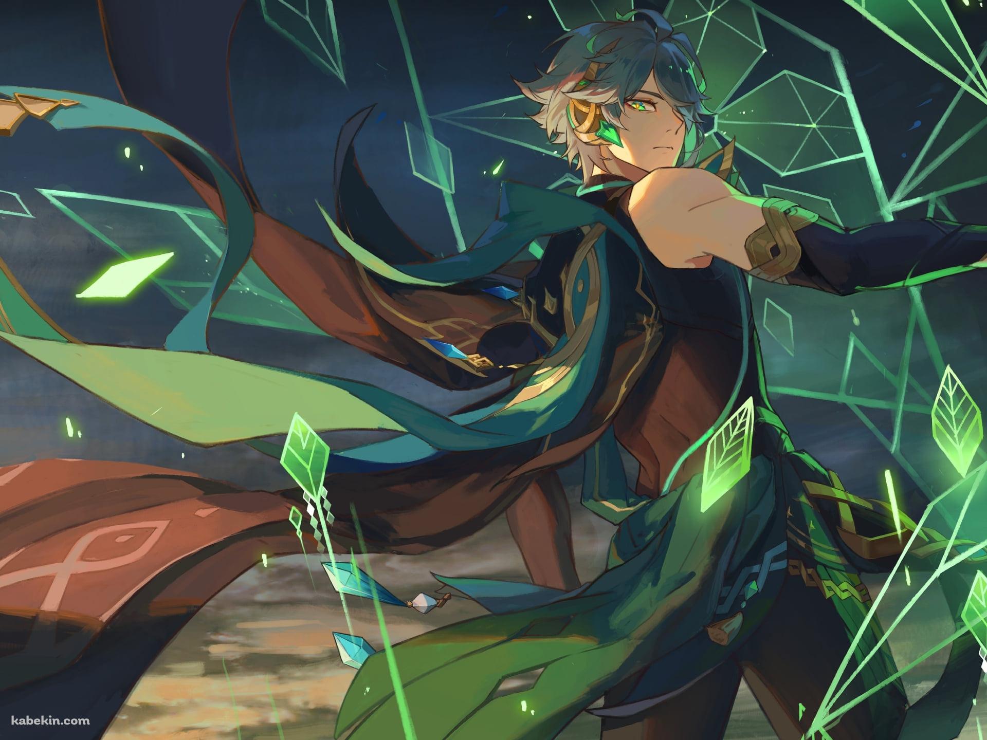 手を広げ魔法を詠唱するかっこいいアルハイゼン / 原神の壁紙(1920px x 1440px) 高画質 PC・デスクトップ用