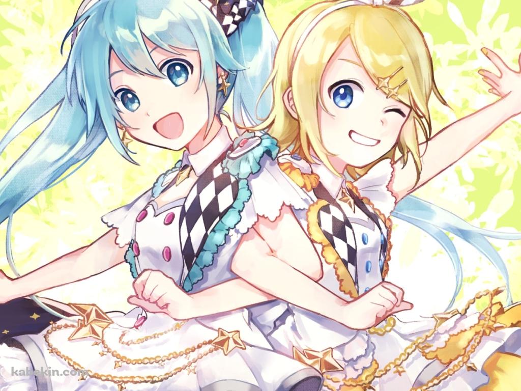 腕を組んでポーズを取る初音ミク / 鏡音リン / プロジェクトセカイの壁紙(1024px x 768px) 高画質 PC・デスクトップ用