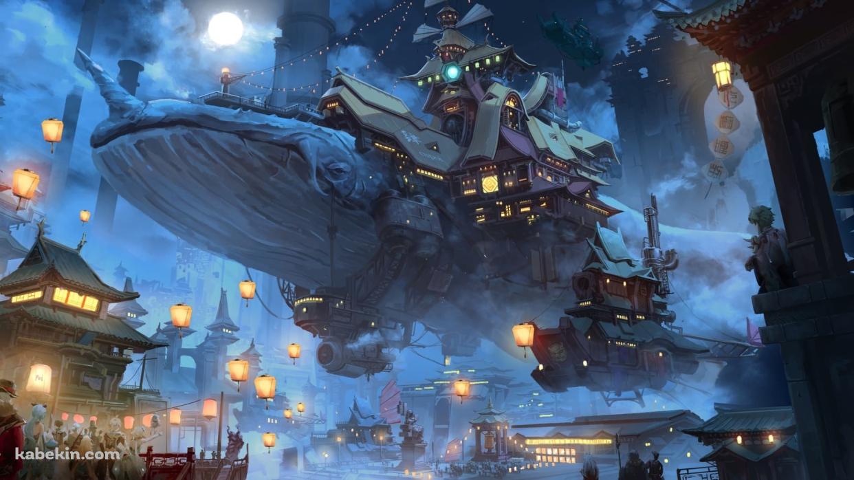 空飛ぶ鯨の街 / 原神の壁紙(1242px x 698px) 高画質 PC・デスクトップ用