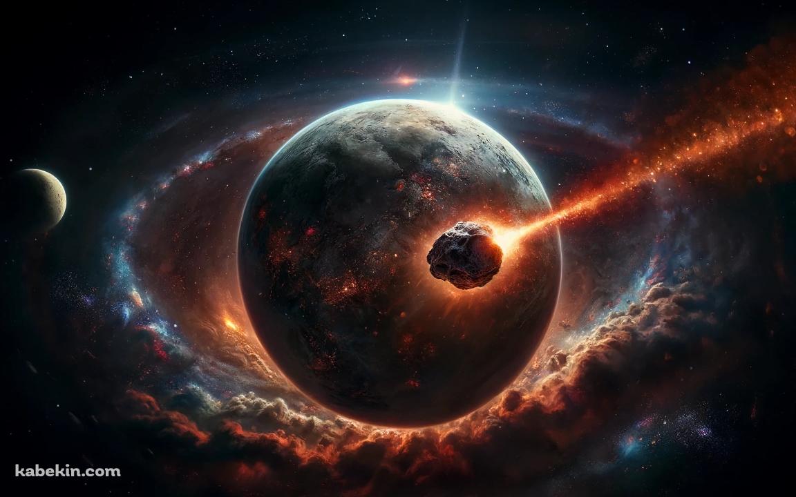 惑星と燃えて落ちる隕石の壁紙(1152px x 720px) 高画質 PC・デスクトップ用