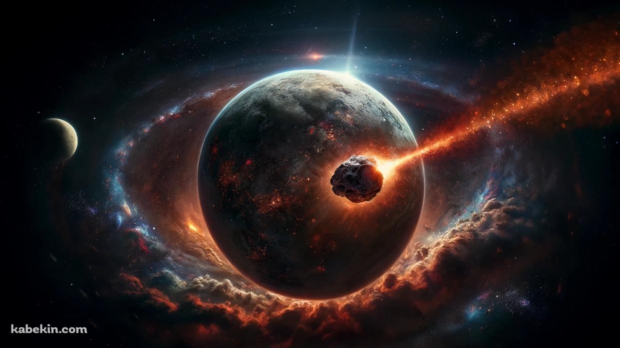 惑星と燃えて落ちる隕石の壁紙(1242px x 698px) 高画質 PC・デスクトップ用
