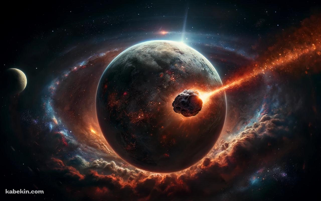 惑星と燃えて落ちる隕石の壁紙(1280px x 800px) 高画質 PC・デスクトップ用