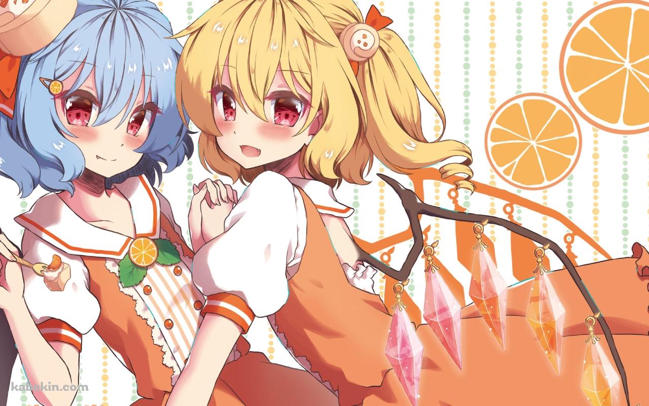 寄り添うフランドール・スカーレットとレミリア・スカーレット / オレンジ / 東方の壁紙(1280px x 800px) 高画質 PC・デスクトップ用