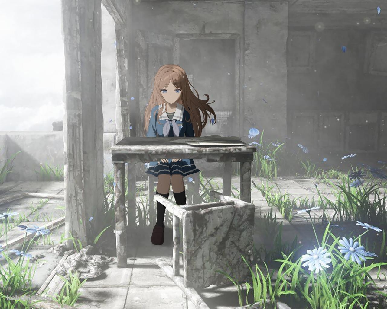 廃墟の椅子に座る長崎そよ / バンドリ！の壁紙(1280px x 1024px) 高画質 PC・デスクトップ用