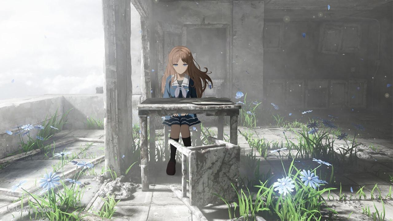 廃墟の椅子に座る長崎そよ / バンドリ！の壁紙(1280px x 720px) 高画質 PC・デスクトップ用