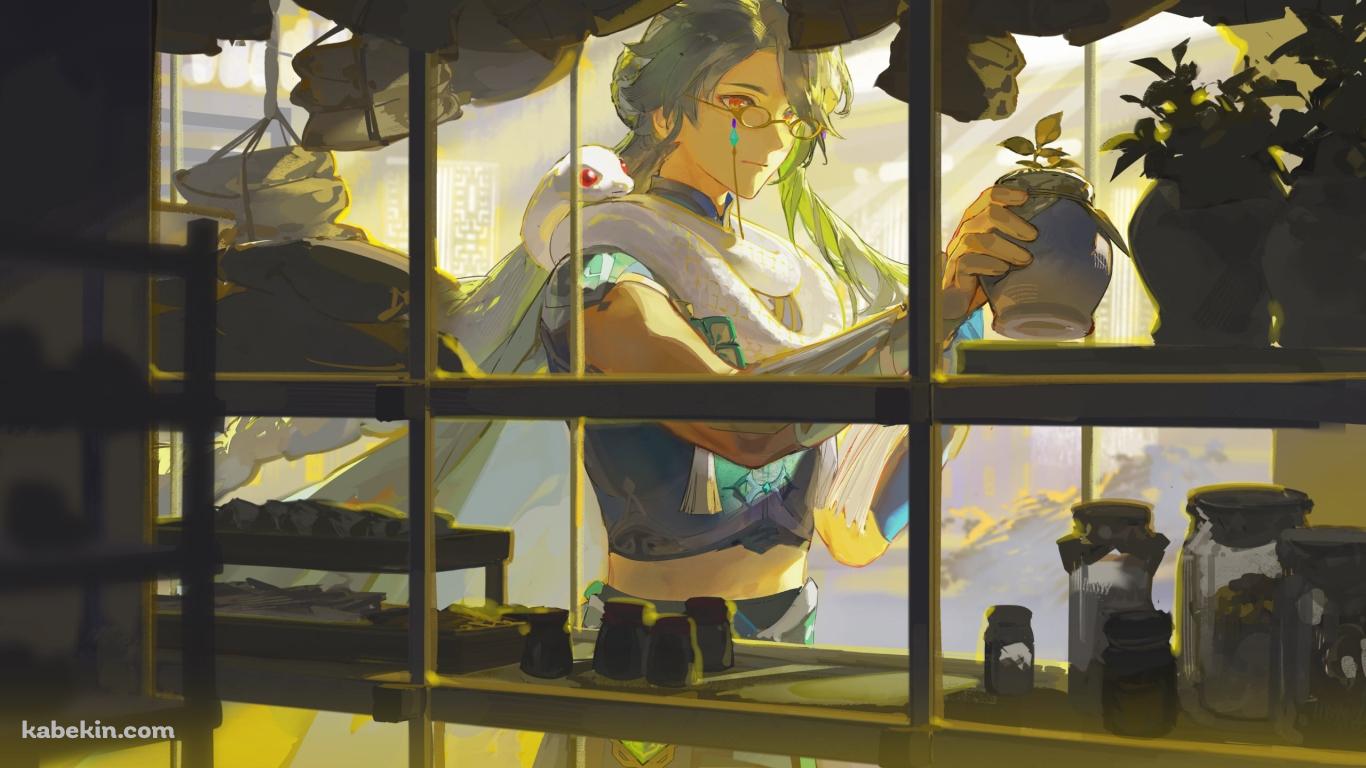 瓶に手をかける長生 / 原神の壁紙(1366px x 768px) 高画質 PC・デスクトップ用