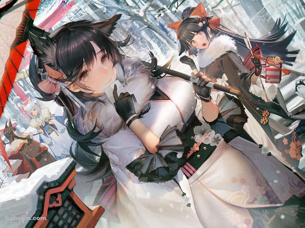 初詣をする赤城 / 加賀 / タカオ / 愛宕 / アズールレーンの壁紙(1152px x 864px) 高画質 PC・デスクトップ用