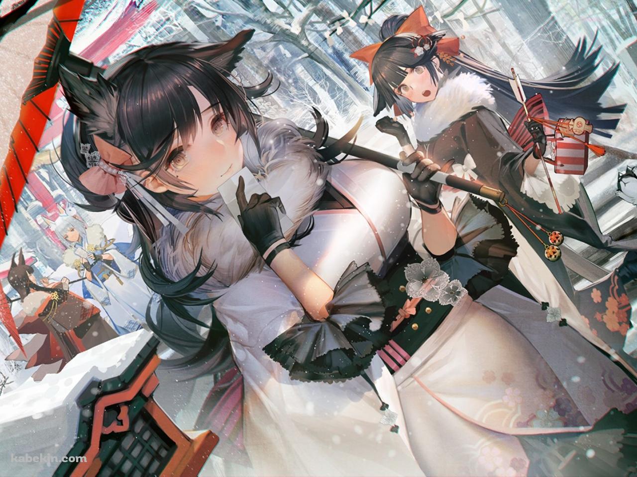 初詣をする赤城 / 加賀 / タカオ / 愛宕 / アズールレーンの壁紙(1280px x 960px) 高画質 PC・デスクトップ用