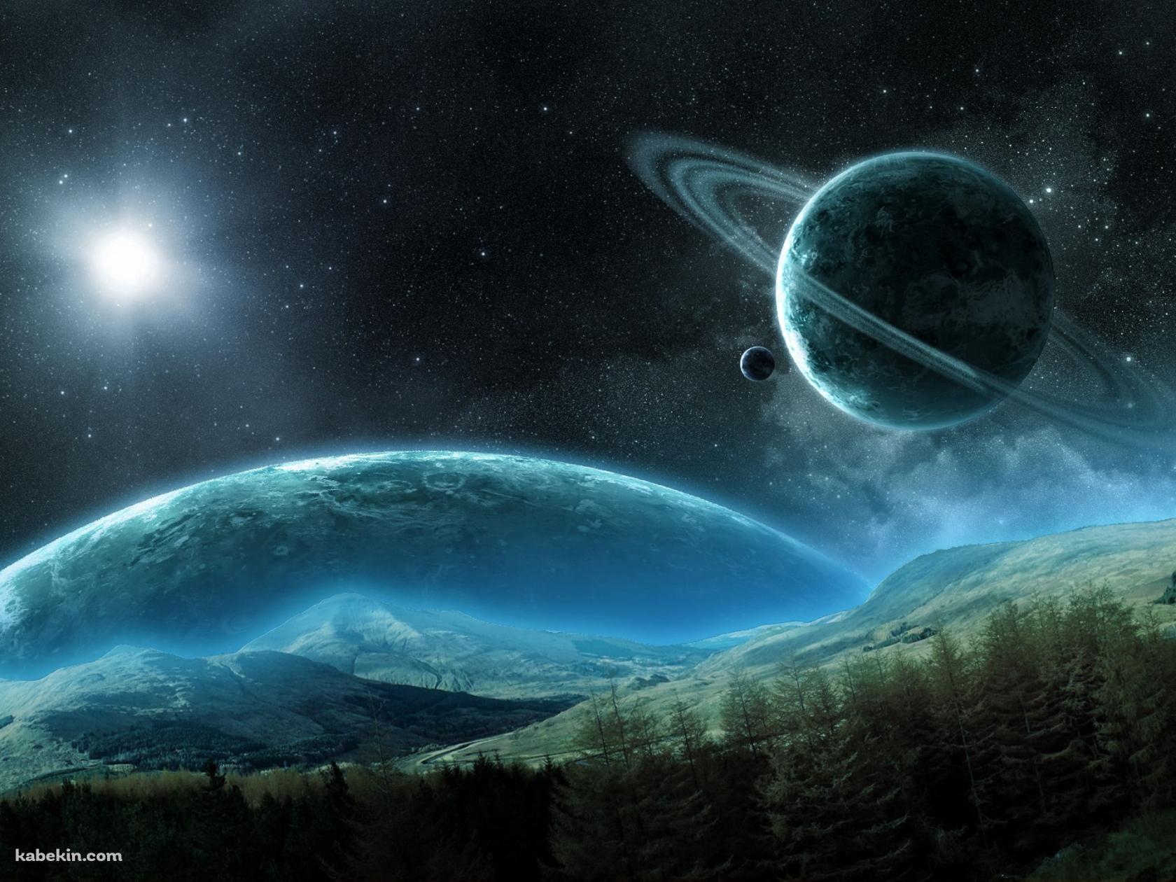 緑の丘と大宇宙の壁紙(1680px x 1260px) 高画質 PC・デスクトップ用