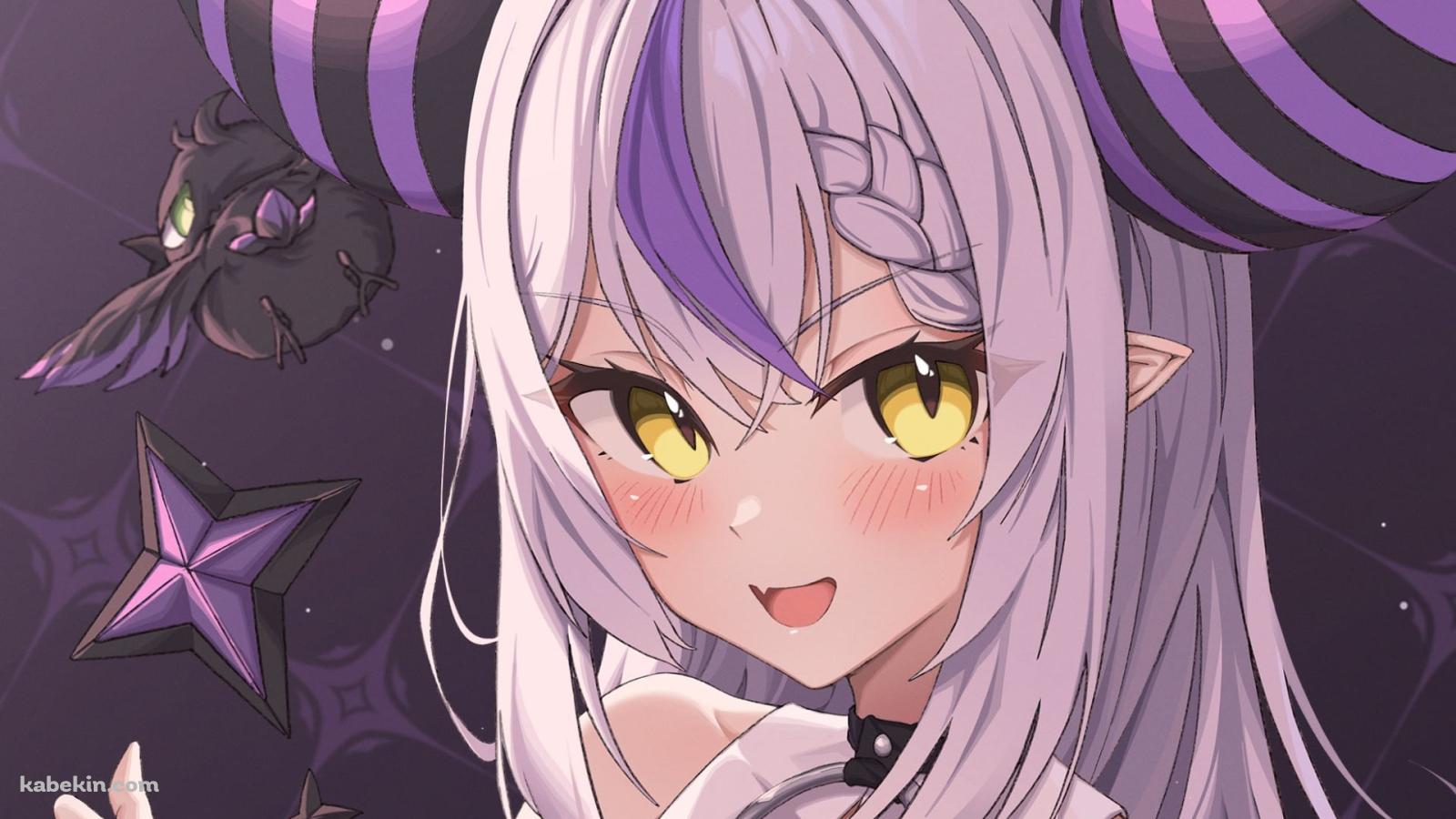 頬を赤らめた笑顔のラプラス・ダークネス / La+ Darkness / ホロライブ / バーチャルYouTuber / Vtuberの壁紙(1600px x 900px) 高画質 PC・デスクトップ用
