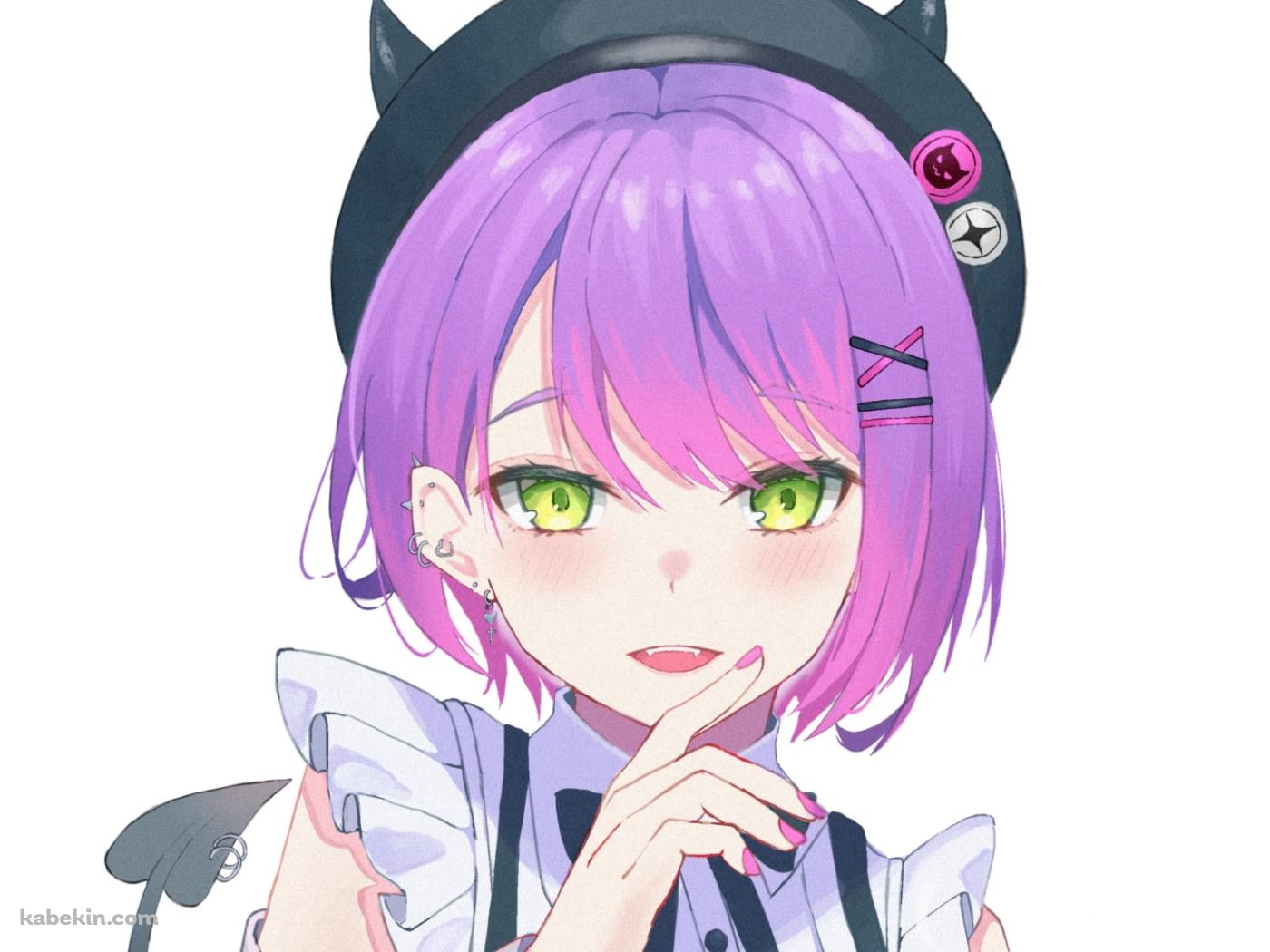 人差し指を立てるショートカットの常闇トワ / ホロライブ / バーチャルYouTuber / Vtuberの壁紙(1400px x 1050px) 高画質 PC・デスクトップ用
