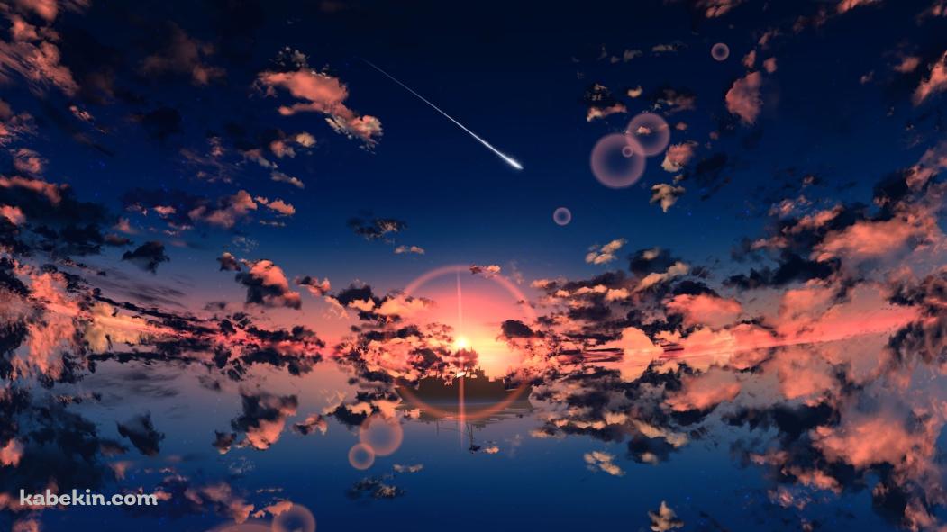 彗星と水に反射する景色の壁紙(1051px x 591px) 高画質 PC・デスクトップ用