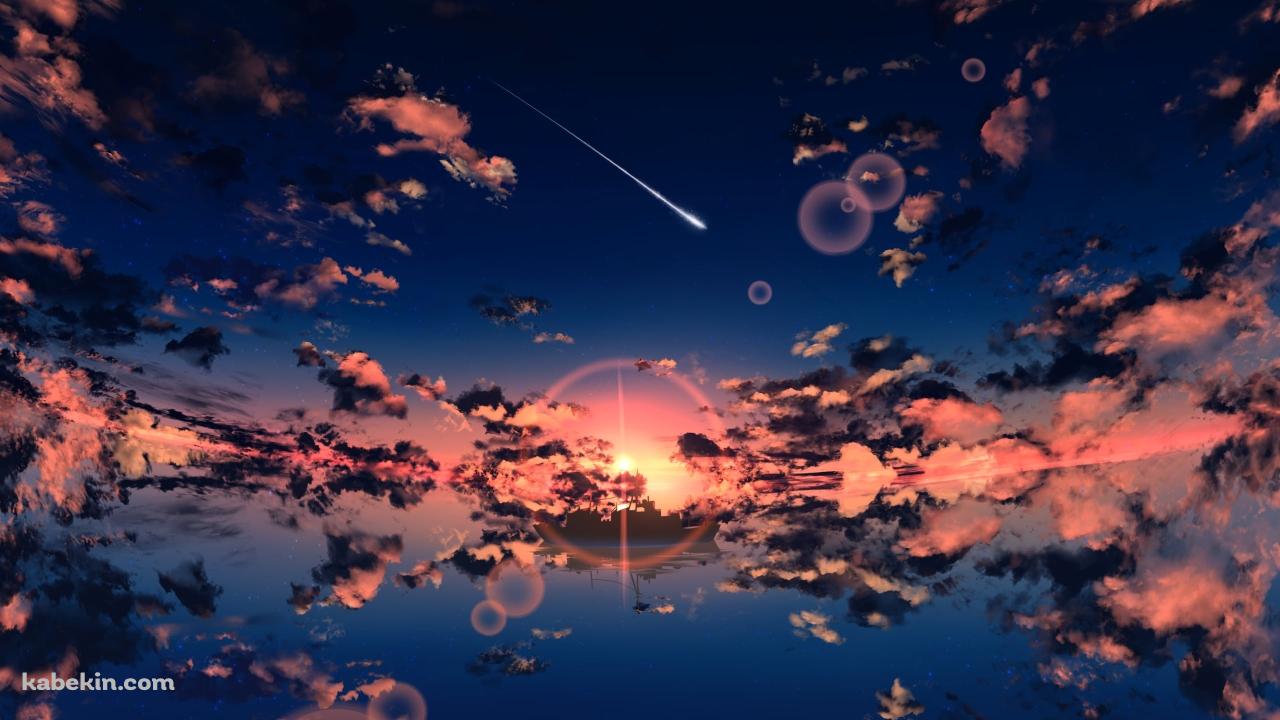 彗星と水に反射する景色の壁紙(1280px x 720px) 高画質 PC・デスクトップ用