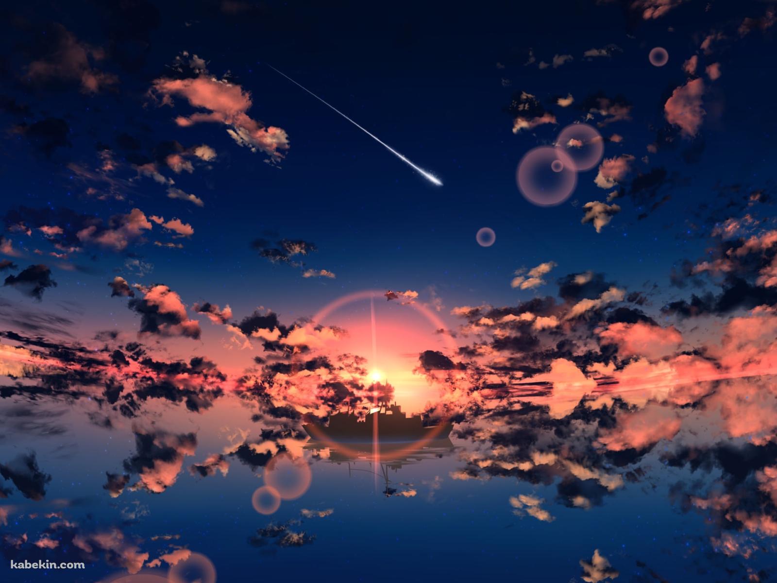 彗星と水に反射する景色の壁紙(1600px x 1200px) 高画質 PC・デスクトップ用