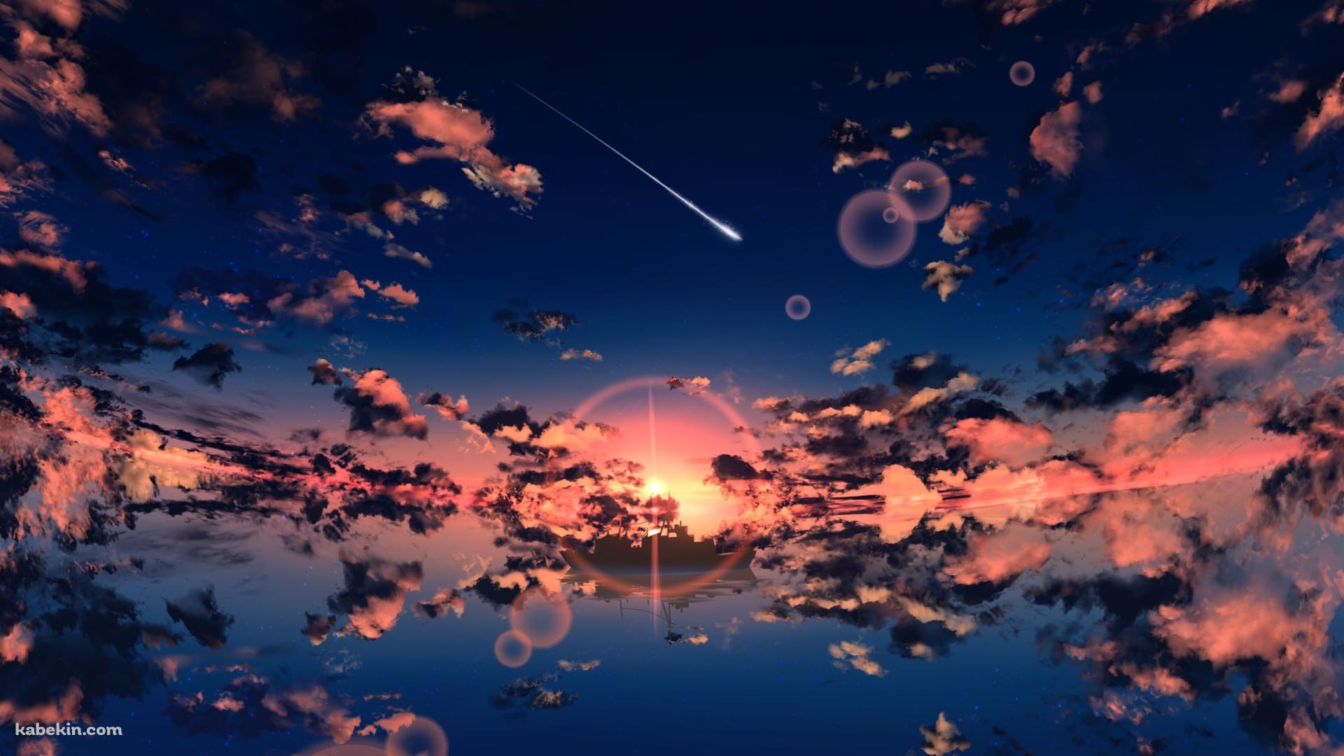 彗星と水に反射する景色の壁紙(1920px x 1080px) 高画質 PC・デスクトップ用