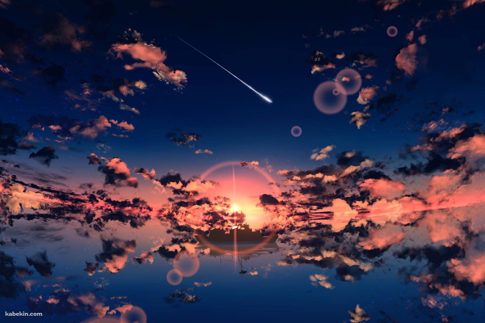 彗星と水に反射する景色の壁紙(2000px x 1333px) 高画質 PC・デスクトップ用